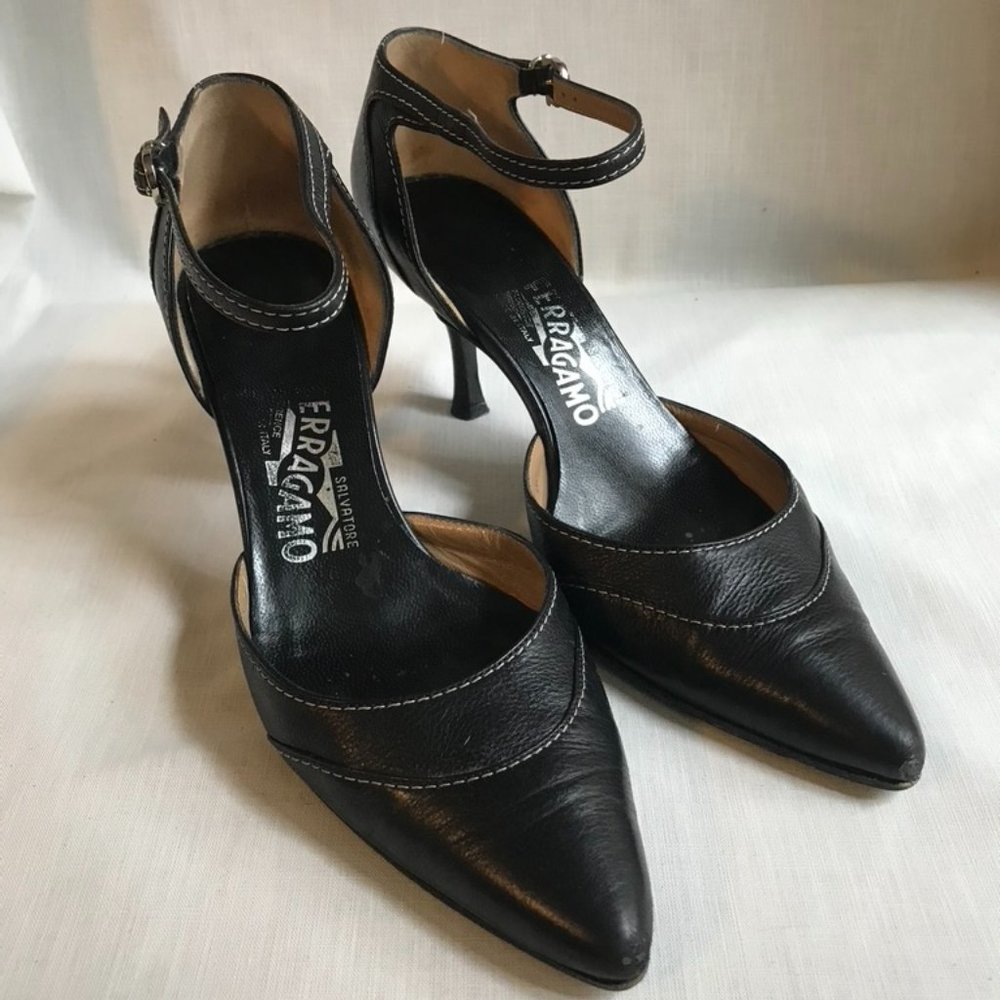 Salvatore Ferragamo Black Leather D'orsay Heels